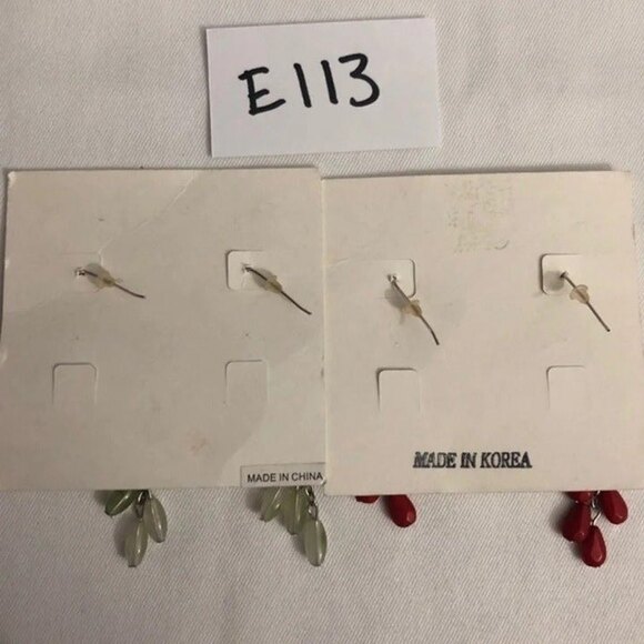 Lia Sophia Dangle Pierced Earrings Red & Green 2 Pairs NOC - Picture 7 of 8